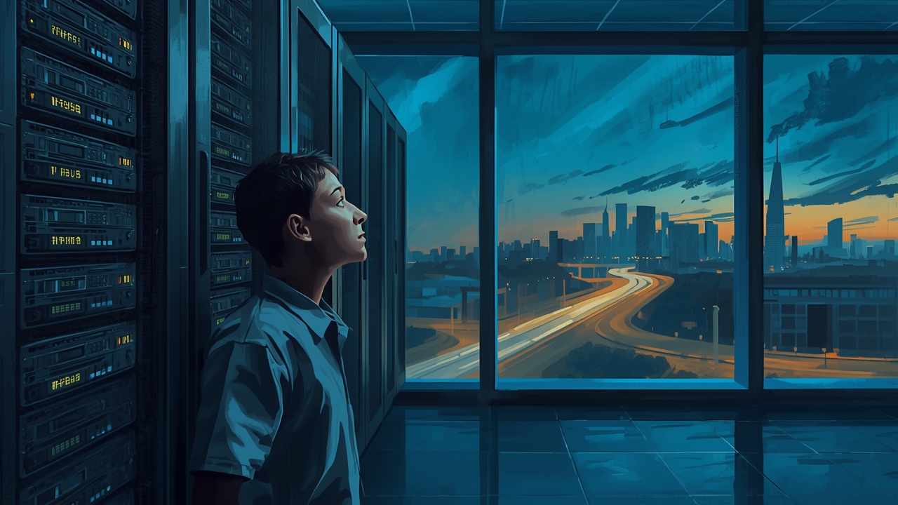 Worker monitors DNS changes in a city server room