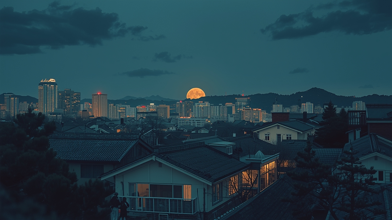 Moonrise over Seoul on Chuseok festival day