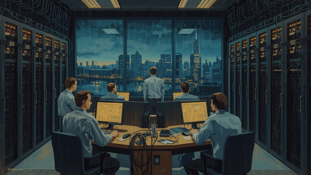 Technicians monitor DNS changes in a busy network hub